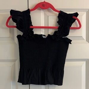 Hill House Black Smocked Ruffled Top